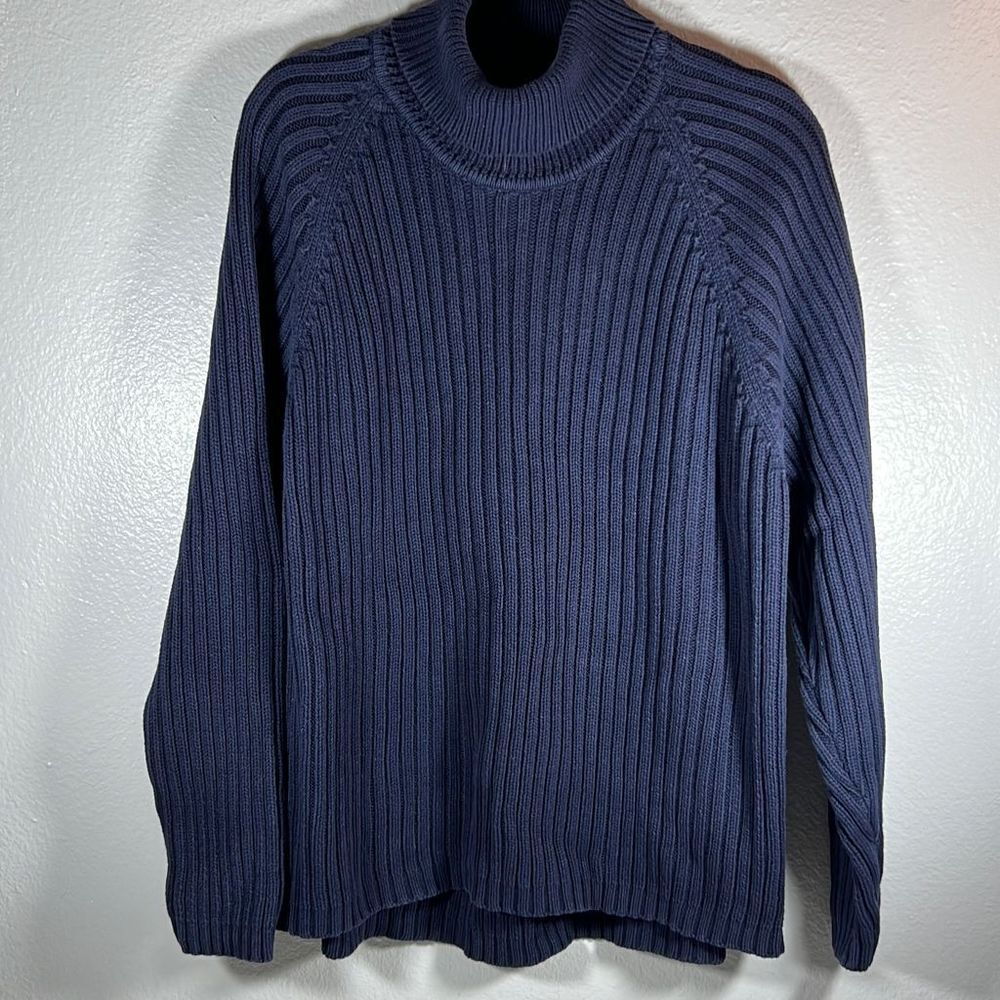 Calvin Klein Sport Turtleneck Cable Knit Sweater. Blue. Size Large